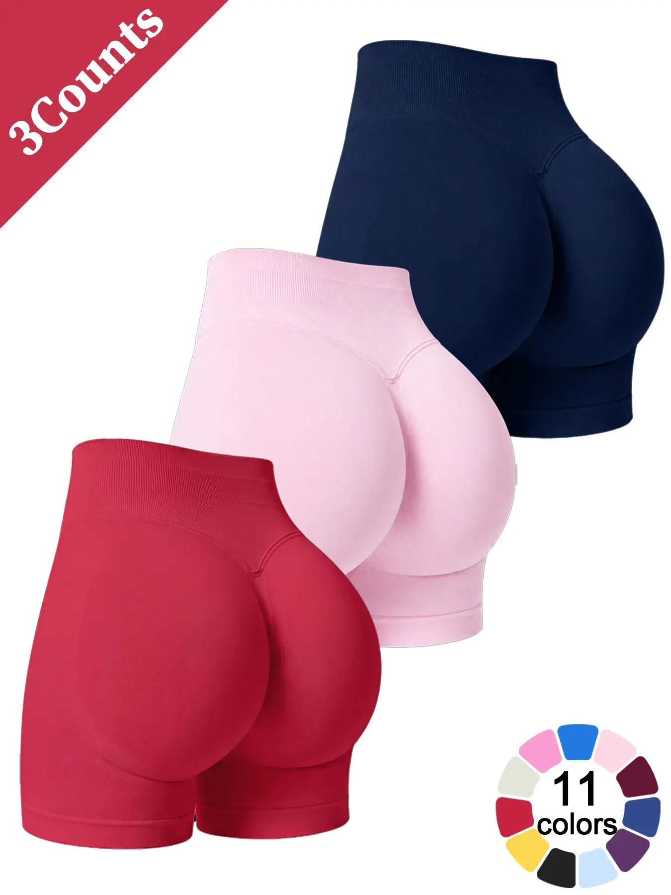 Women’s 1/3 Pack Seamless Workout Shorts High Waist Tummy Control Butt Lifting Peach Butt Shaping Buttery Soft Breathable 4 Way Stretch Yoga Shorts for Gym Running Cycling Fitness