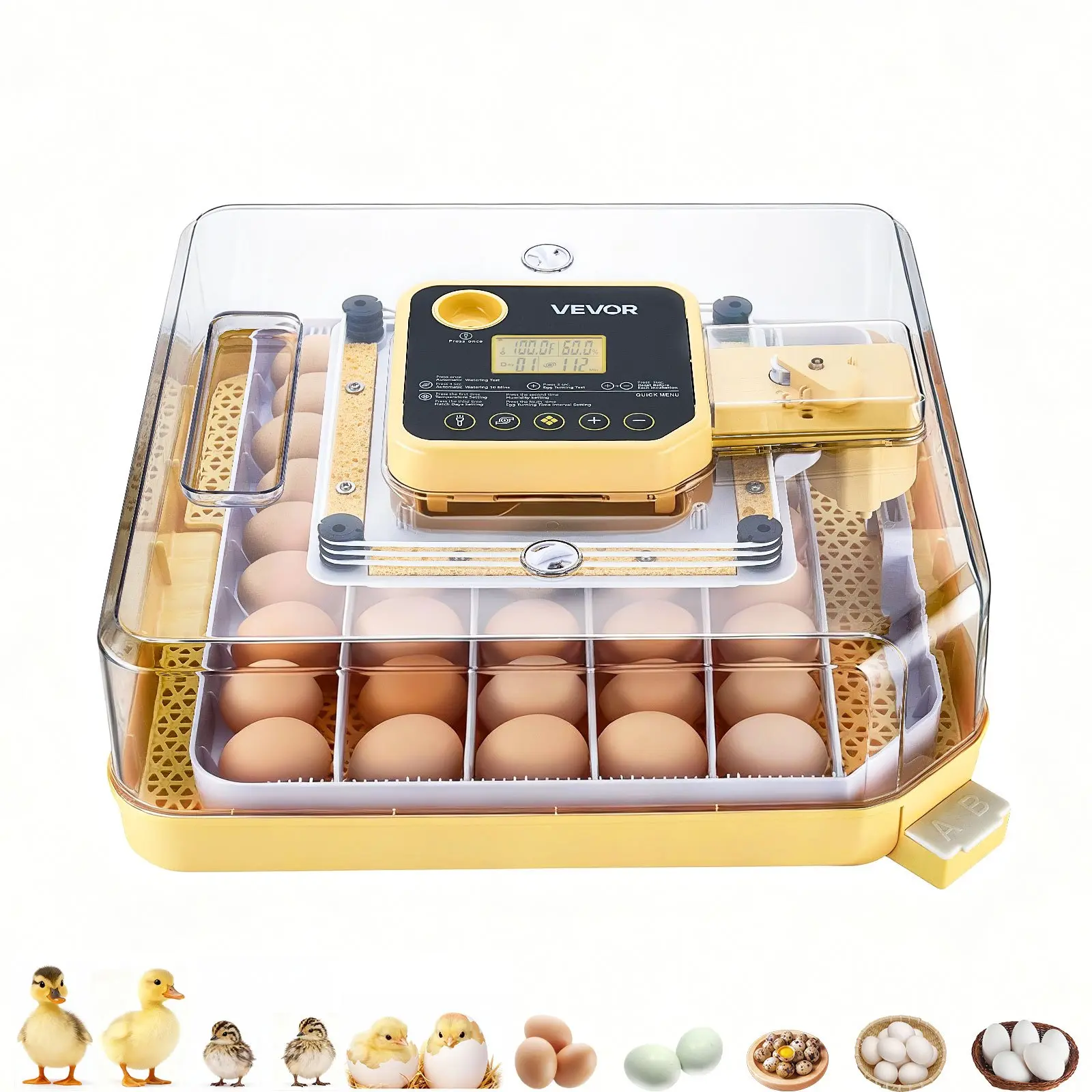 VEVOR 48 Egg Incubator, Automatic Egg Turner with LED Candler, Temperature Display Auto Humidity Control, 360 View Clear Window, Poultry Eggs Incubator for Hatching Chicks Ducks Goose Quail
