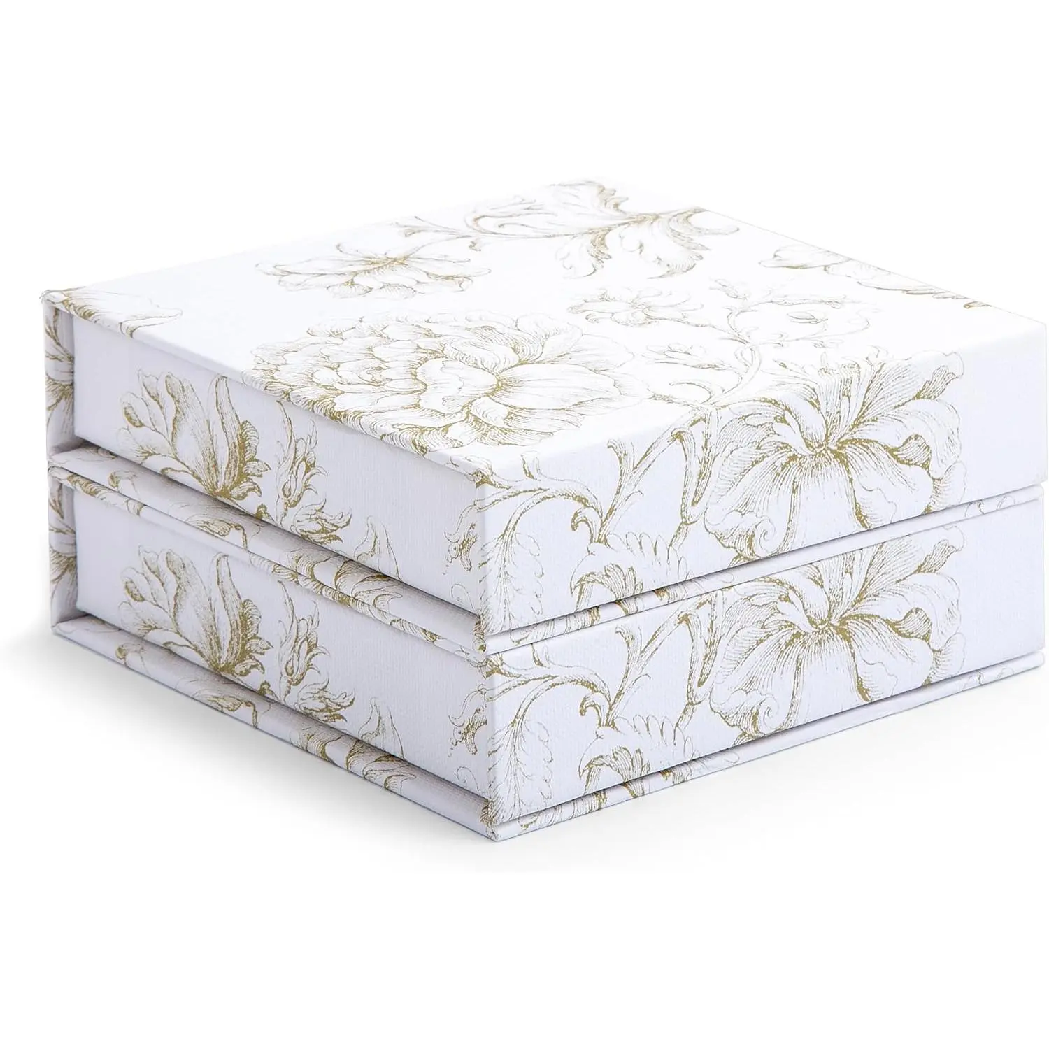 Luxury   Boxes with   (2 Pack) - Rigid 4x4 Boutique Box for Handkerchiefs,  & Bridal Gifts - Elegant  Floral Design