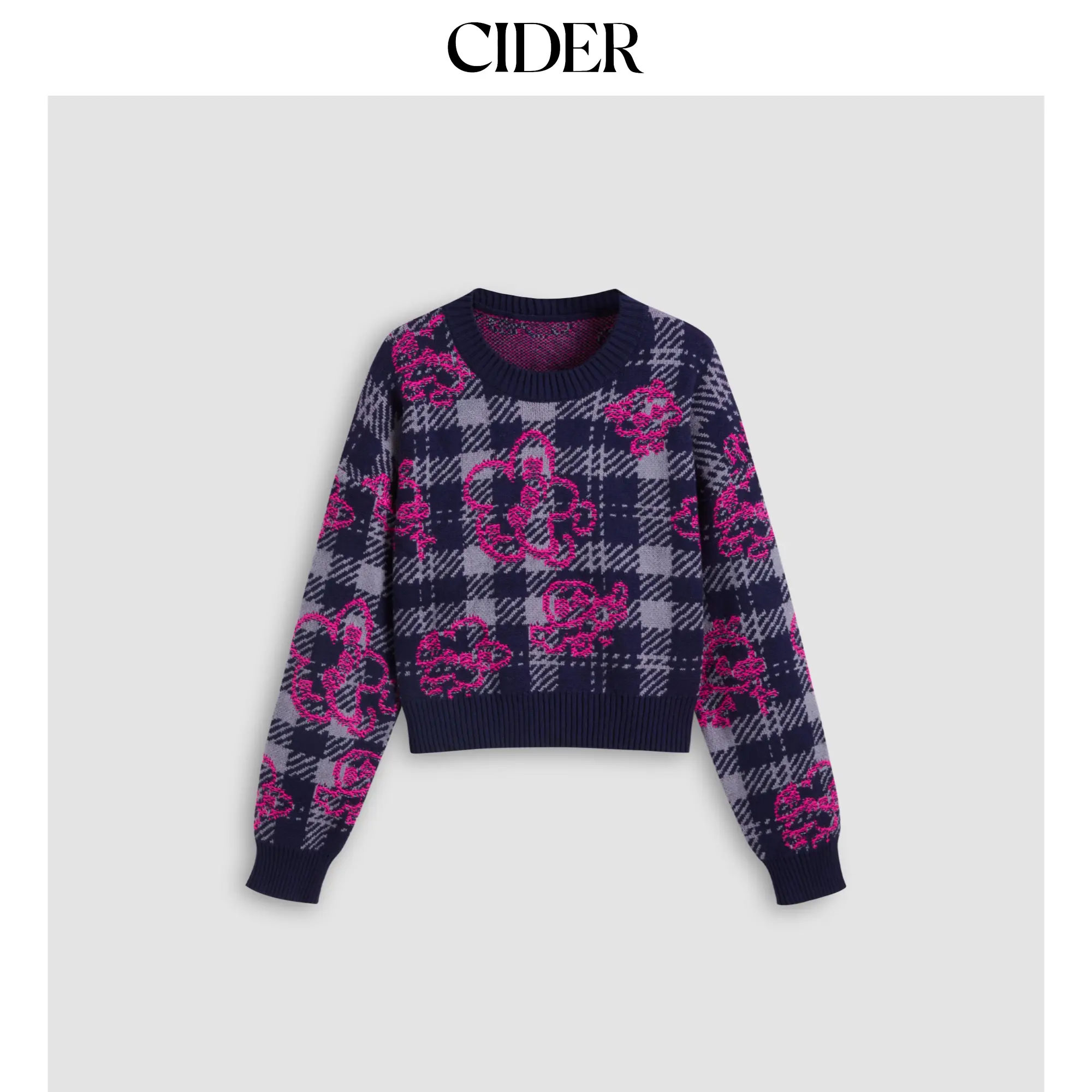 Cider [size 2-26] Floral Plaid Round Neck Sweater