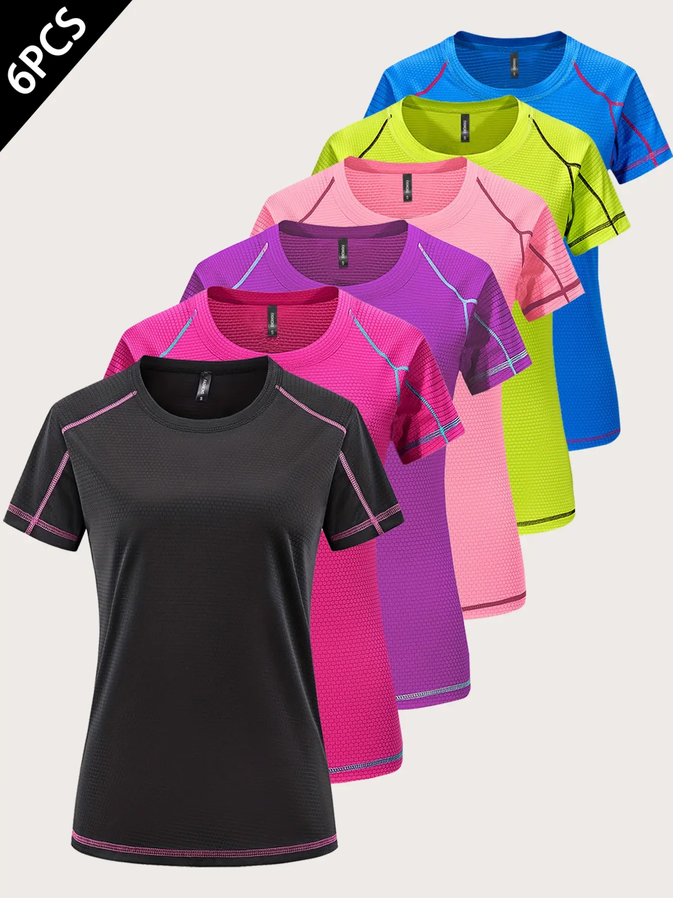 6-Pack Women's Quick-Dry Sports Short Sleeve T-Shirts, Athletic Workout Tees, Moisture-Wicking Breathable Fabric, Comfortable Loose Fit, Ideal for Running and Gym Training