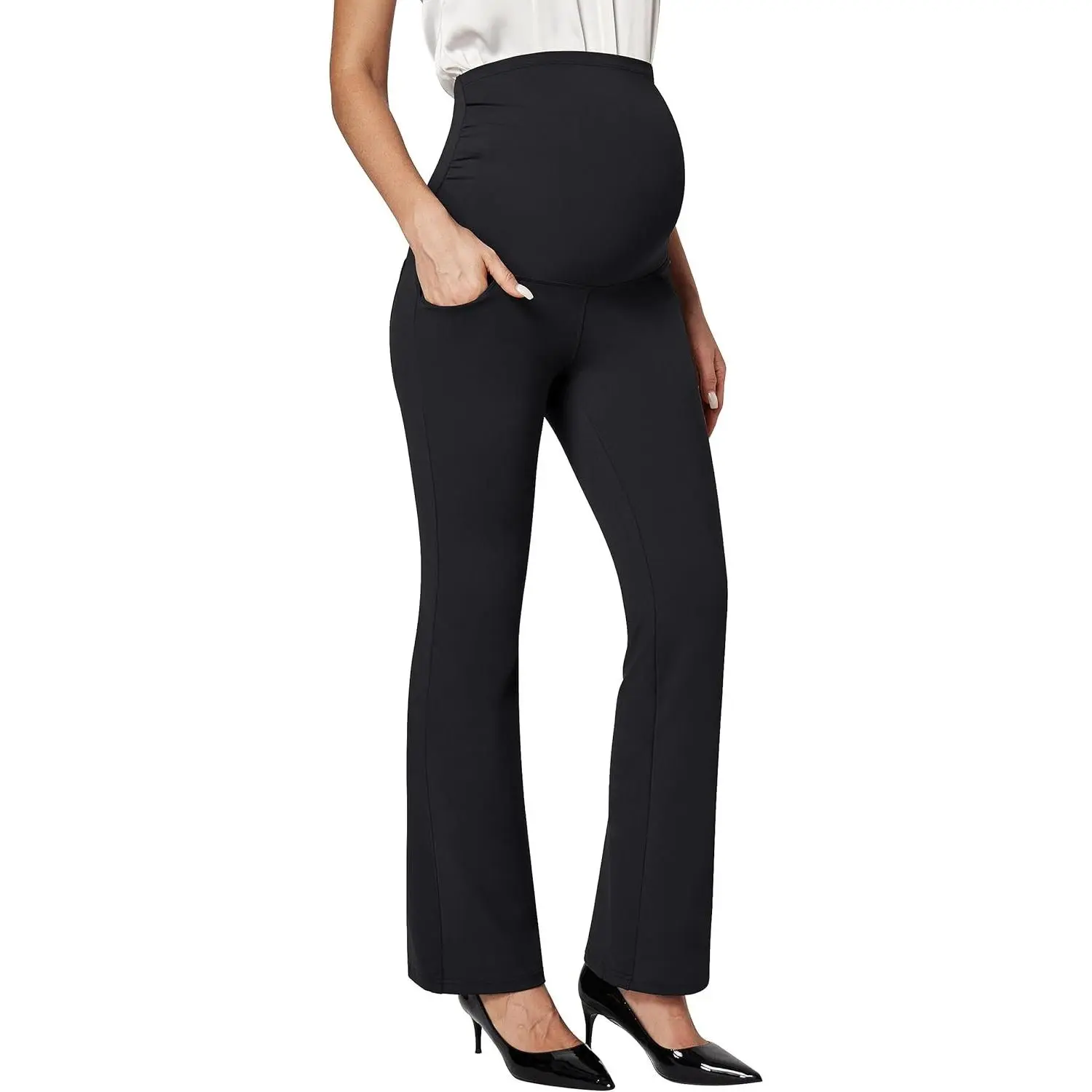 Maternity Pants for Women Stretchy Maternity Clothes Over The Belly Pregnancy Dress Work Pants with Pockets(Gift)