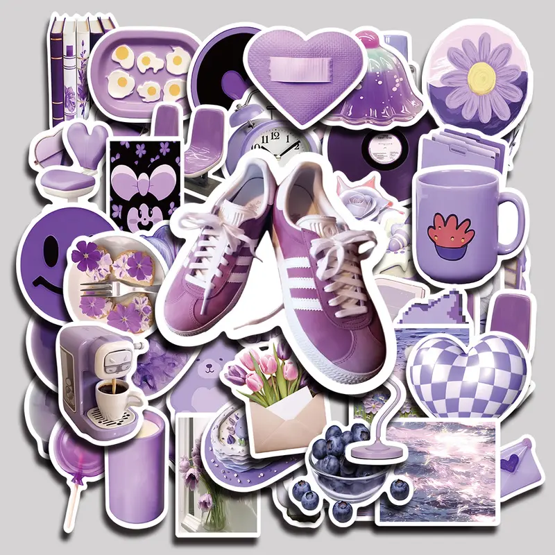 56PCS Purple Instagram Trend Aesthetic Vinyl Stickers Pack for Laptop Water Bottle Phone Case Skateboard Journal Scrapbook DIY Decoration