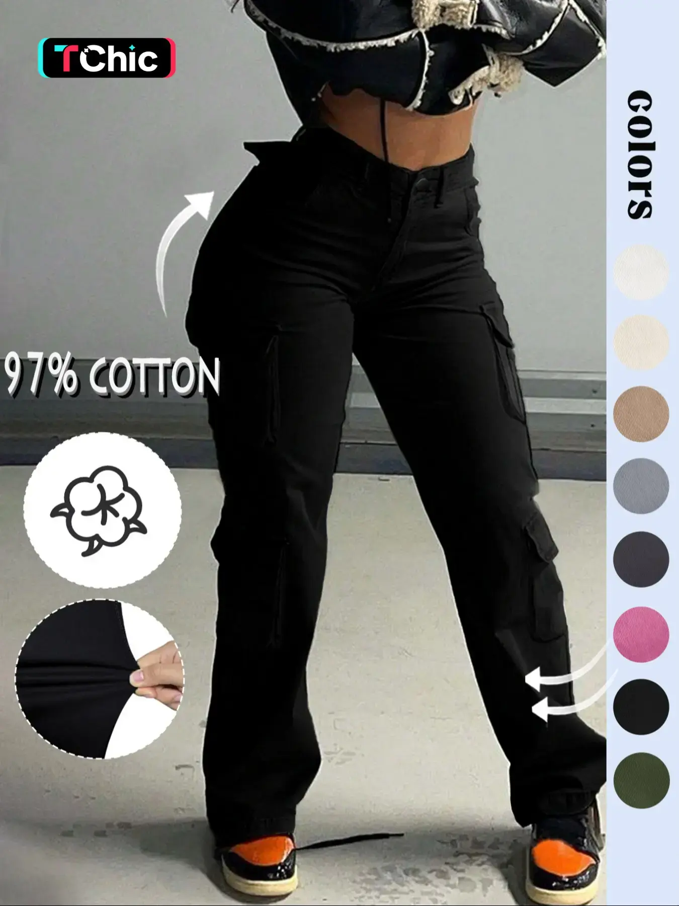 Gilipur Women's Y2K High-Waisted Cargo Pants, Comfortable Loose Cotton Trousers with Pockets, K-Pop Streetwear Style for Daily Wear
