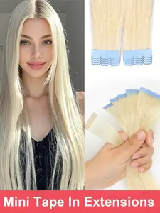 Mini Tape In Human Hair Extension, Straight Hair Extensions Small Design, Home Use, Straight 12-20 Inches, Curling Iron Compatible, Seamless Fit, Ideal for Beginners