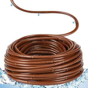 100 ft 1/4 Inch Drip Irrigation Tubing with 6" Emitter Spacing Brown Hydroponics Dripline Hose Irrigation Drip Line Emitter Tubing Parts for Gardens Greenhouses Bed Flower Efficient Watering