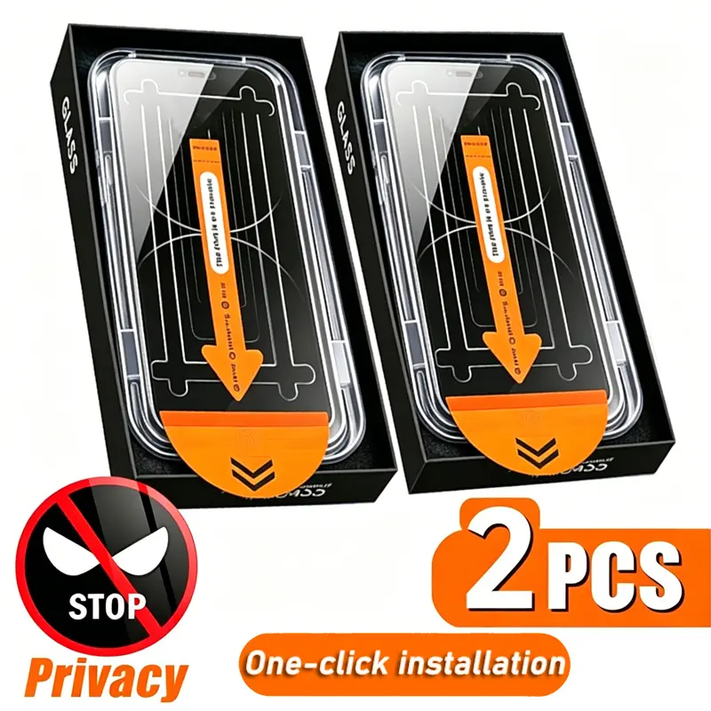 2-piece set of privacy-focused tempered glass screen protectors for Samsung Galaxy S24/S24+/S24 Ultra, featuring Anti Spy Privacy, fingerprint unlocking, privacy protection, anti-peep, and one-click application
