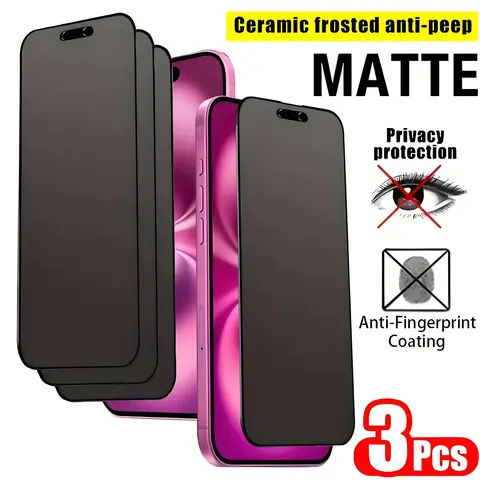 Full Coverage Matte Privacy Screen Protector - 3-Pack, Anti-Spy Privacy Filter, Edge Protection, Anti-Scratch, Anti-Drop Shock Guard, Bubble-Free Easy Installation - Compatible with iPhone 17 Pro Max/17 Air/16 Pro Max/16 Plus/15 Pro Max/14/13/12/11/XS/XR