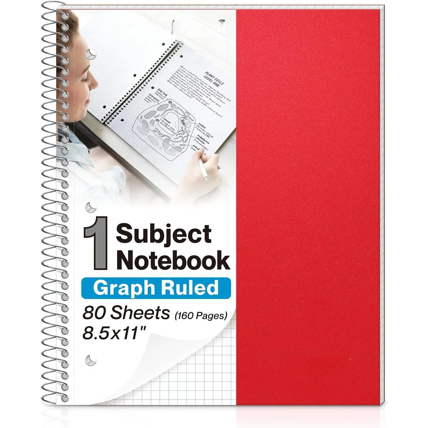 1-Subject Grid Graphing Notebook, 8.5x11 in, 200 Perforated Pages, Black