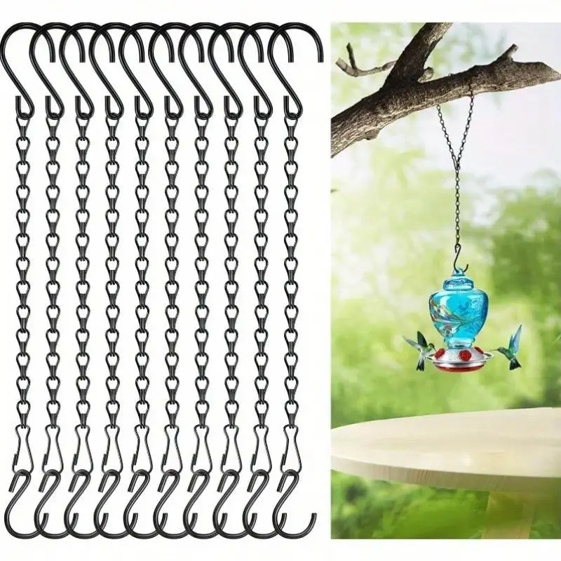 10-Pack 10-In Metal Adjustable Hanging Chains with S-Hooks, Bulk Pack Hanging Plant Stand Decorative Holders for Indoor/Outdoor Balcony, Ideal for Plants, Bird Feeders, Balcony Decor