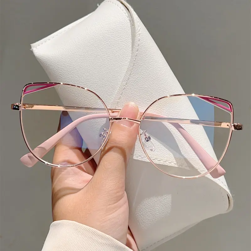 Women Hollow Out Cat Eye Blue Light Blocking Glasses, Minimalist Elegant Clear Lens Eyeglasses, Fashion Eyewear for Office Daily Casual Wear
