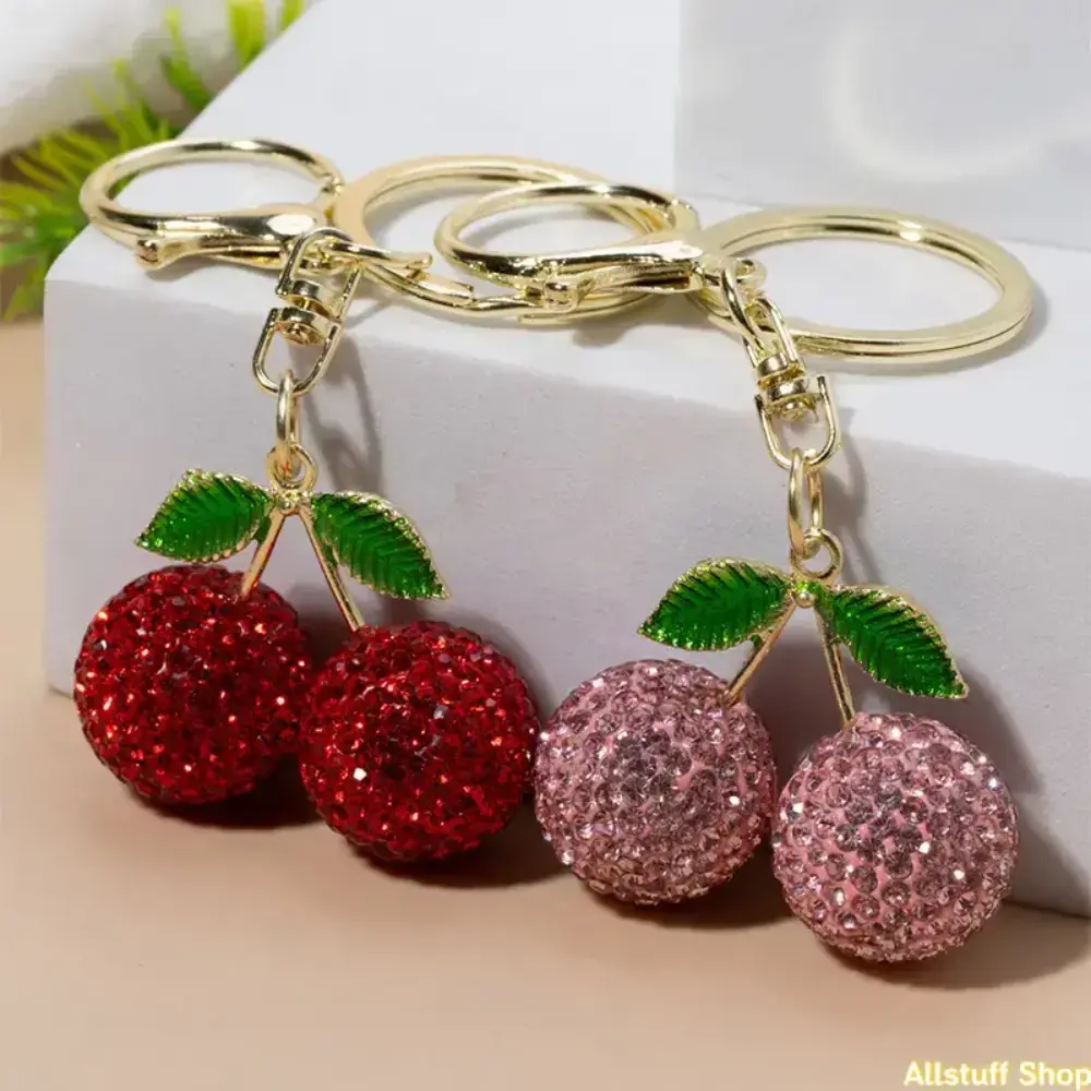 Women’s Full Diamond-Inlaid Cute Cherry Keychain Collectible - Glitter Rhinestone Lightweight Bag Charm, Fashion All-Match Purse Accessory Pendant, Exquisite Gift for Birthdays, Valentine’s Day, Key Ring, Key Rings, Party, Fruit tiktokshopbacktoschool