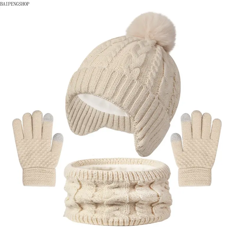 Women's 3‑Piece Winter Accessory Set, Soft Pastel‑Tone Knitted Hat, Touchscreen‑Compatible Gloves & Convertible Necklace Scarf, Chic Warm Cozy Cold‑Weather Kit, Thoughtful Holiday Christmas Gift for Women