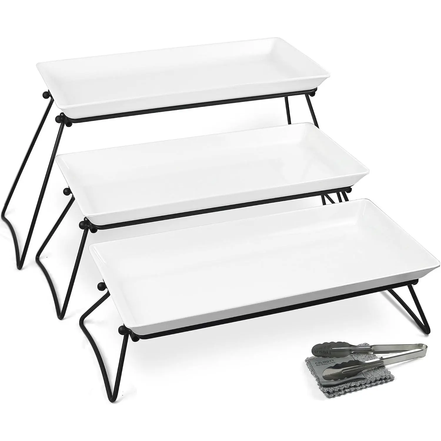 3 Tier Serving Tray Set, 24x22x9.7 inch Cupcake Fruit Cookie Dessert Table Display Stands Melamine Tiered Platters  Trays for Party Buffet Entertaining, White