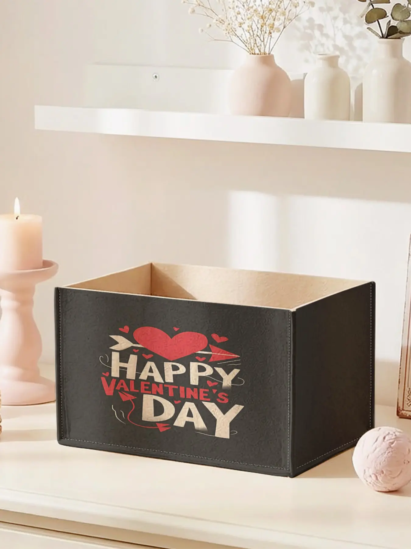 Open Storage Box with Heart Pattern, 2D Printed Desktop Organizer, Custom Design for Stationery, Miscellaneous Items, Cosmetics, Declutter Your Desk
