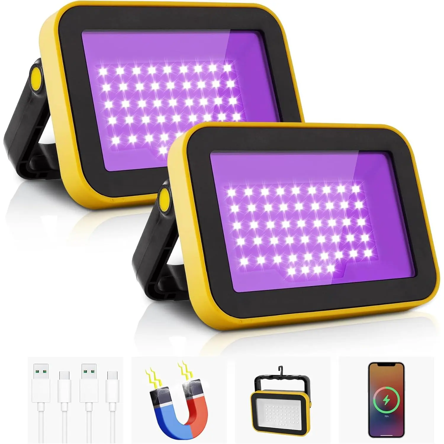 Rechargeable Portable 400nm LED Black Light 2 Pack Battery Powered for Neon Glow Party Catfishing Halloween Glow in The Dark Decoration