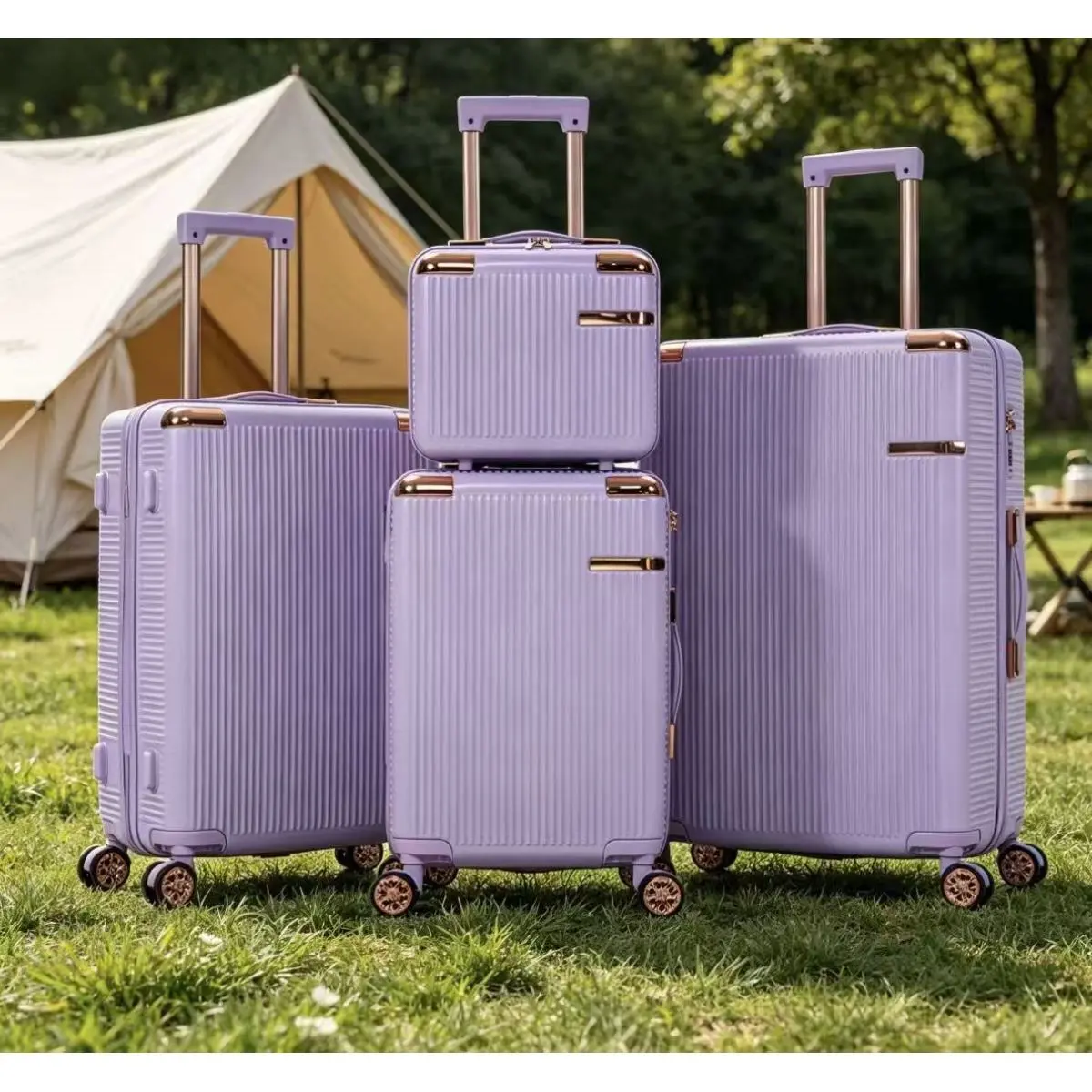 Luggage Sets 4 Piece with Cosmetic Case TSA Lock, Hardside ABS Carry On Suitcase with YKK Zippers Lightweight Rolling Travel Luggage Sets with Spinner Wheels,14+20+24+28 IN,Purple