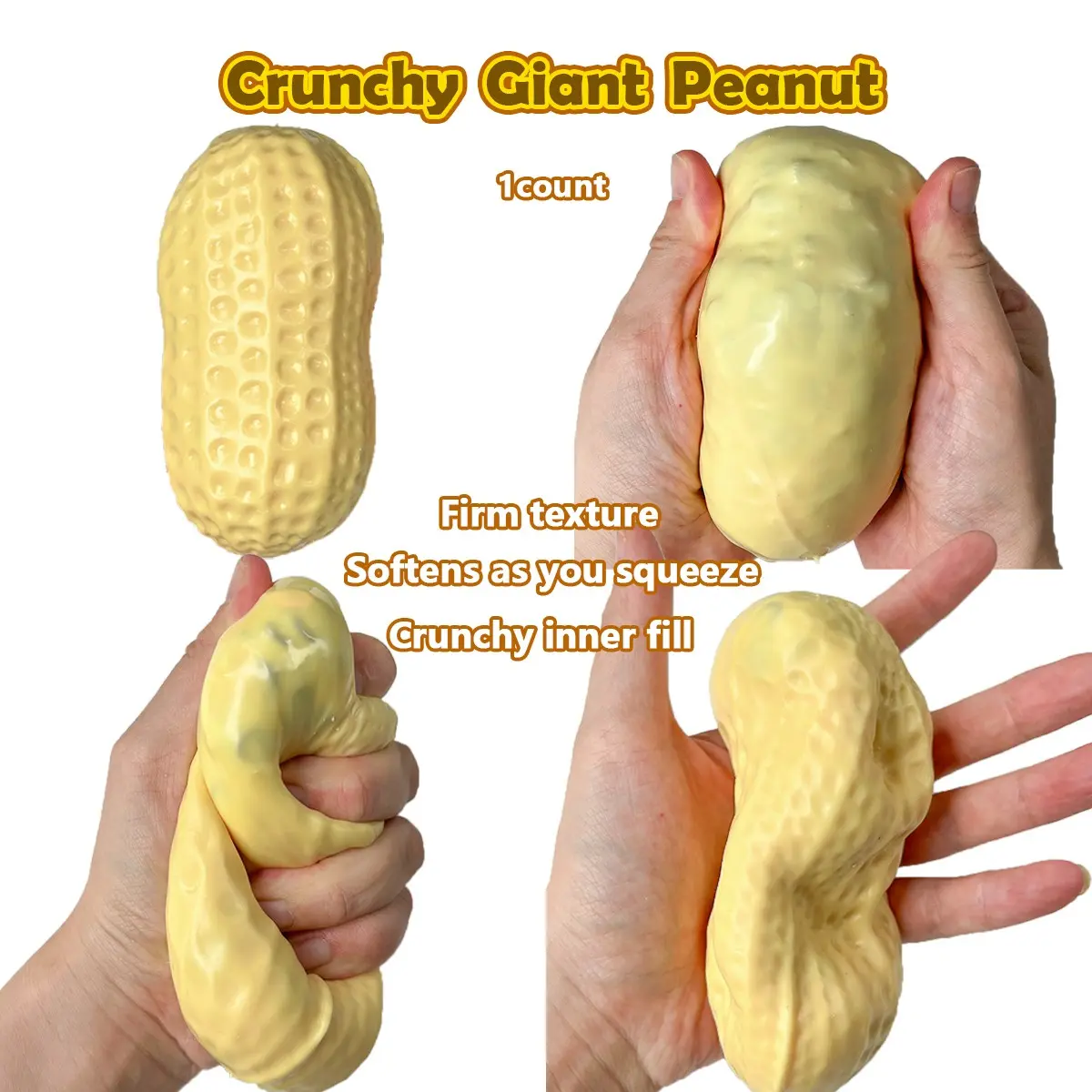 Crunchy Large Peanut Squishy Toy, Squishy Balls, Crispy Sound Clay & Bead Filled Squeeze Fidget Ball, Slow Rising Soft Sensory Stress Relief Desk Toy, Moldable One-Press Dent Design