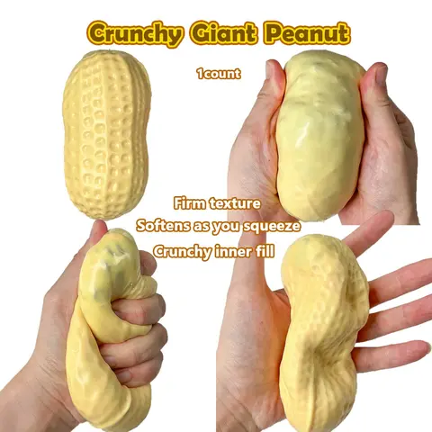 Crunchy Large Peanut Squishy Toy, Squishy Balls, Crispy Sound Clay & Bead Filled Squeeze Fidget Ball, Slow Rising Soft Sensory Stress Relief Desk Toy, Moldable One-Press Dent Design, Slow Rise Squishies