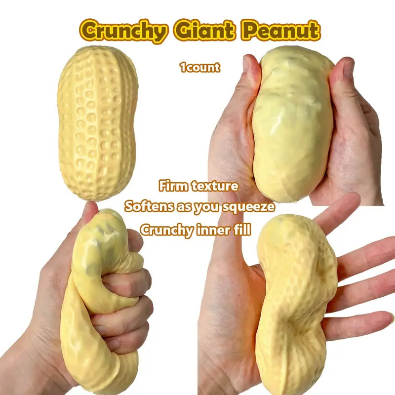Crunchy Large Peanut Squishy Toy, Squishy Balls, Crispy Sound Clay & Bead Filled Squeeze Fidget Ball, Slow Rising Soft Sensory Stress Relief Desk Toy, Moldable One-Press Dent Design, Slow Rise Squishies