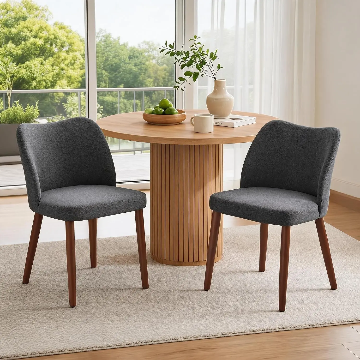 GARVEE 2-Piece Scandinavian Style Modern Dining Chairs - Linen Upholstery, Ergonomic Backrest, Rubberwood Legs, Padded Seats, Quick Setup for Kitchen, Living Room
