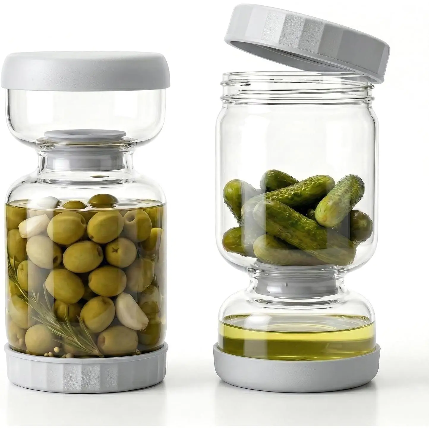 Korean Style Kimchi and Pickle Jar with Strainer & Fork, BPA-Free Airtight Fermenting Container, Stackable Canister for Fridge Storage, Meal Prep, Plastic