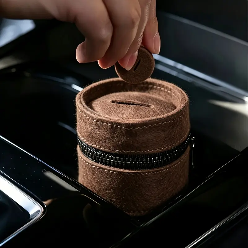 Car Cup Holder Coin Purse, Handmade Style Zipper Change Organizer for Coins, Cash, Keys and Small Items, Portable Car Storage Pouch and Unique Gift