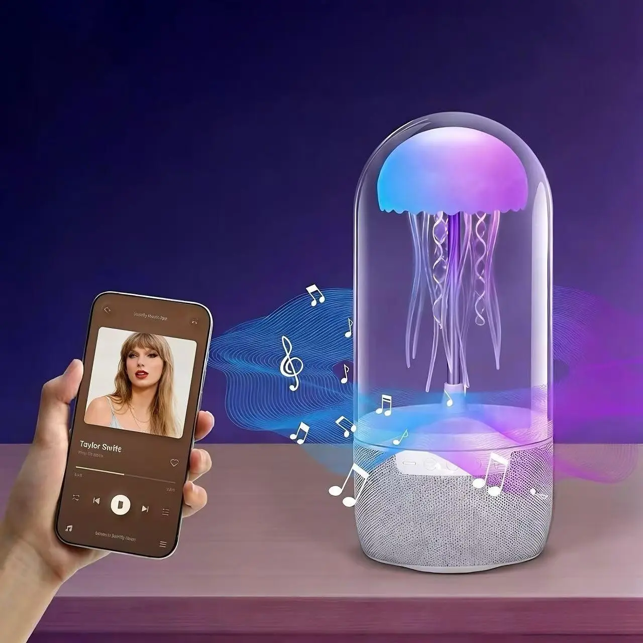 Jellyfish Bluetooth Speaker, Mini Portable, 3D Surround Sound, Eight Kinds of Lights, Desk Lamp, Nightlight, Rechargeable Color-changing Lamp, Portable Speaker, Moving Jellyfish Ornament, Suitable for Home, Valentine's Day Gift