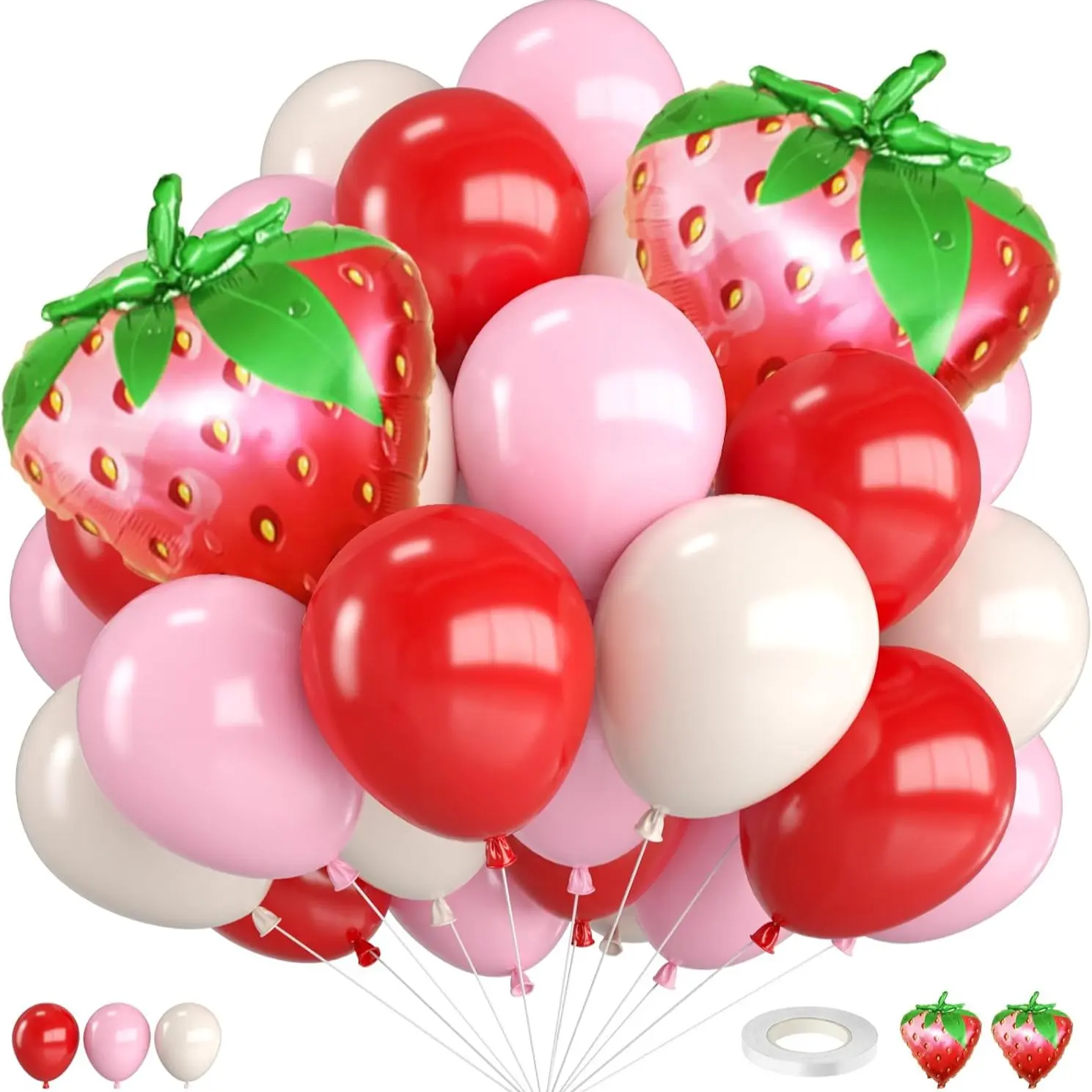 31-Piece Strawberry Balloon Decoration Set, Cute Fruit Style Balloons, Strawberries Aluminum Foil Balloons, Girl Birthday Party Decor
