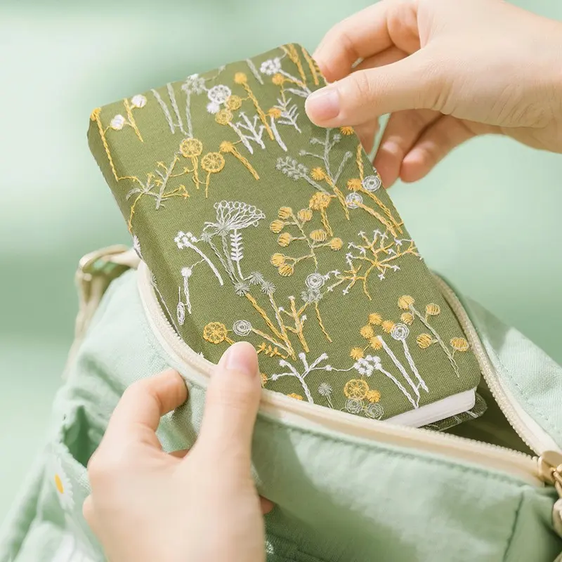 1pc Aesthetic Embroidery Fabric Cover Notebook, A6 Pocket Diary with Thick Lined Inner Pages, Perfect for Note-Taking and Journaling, Girly Office Supplies