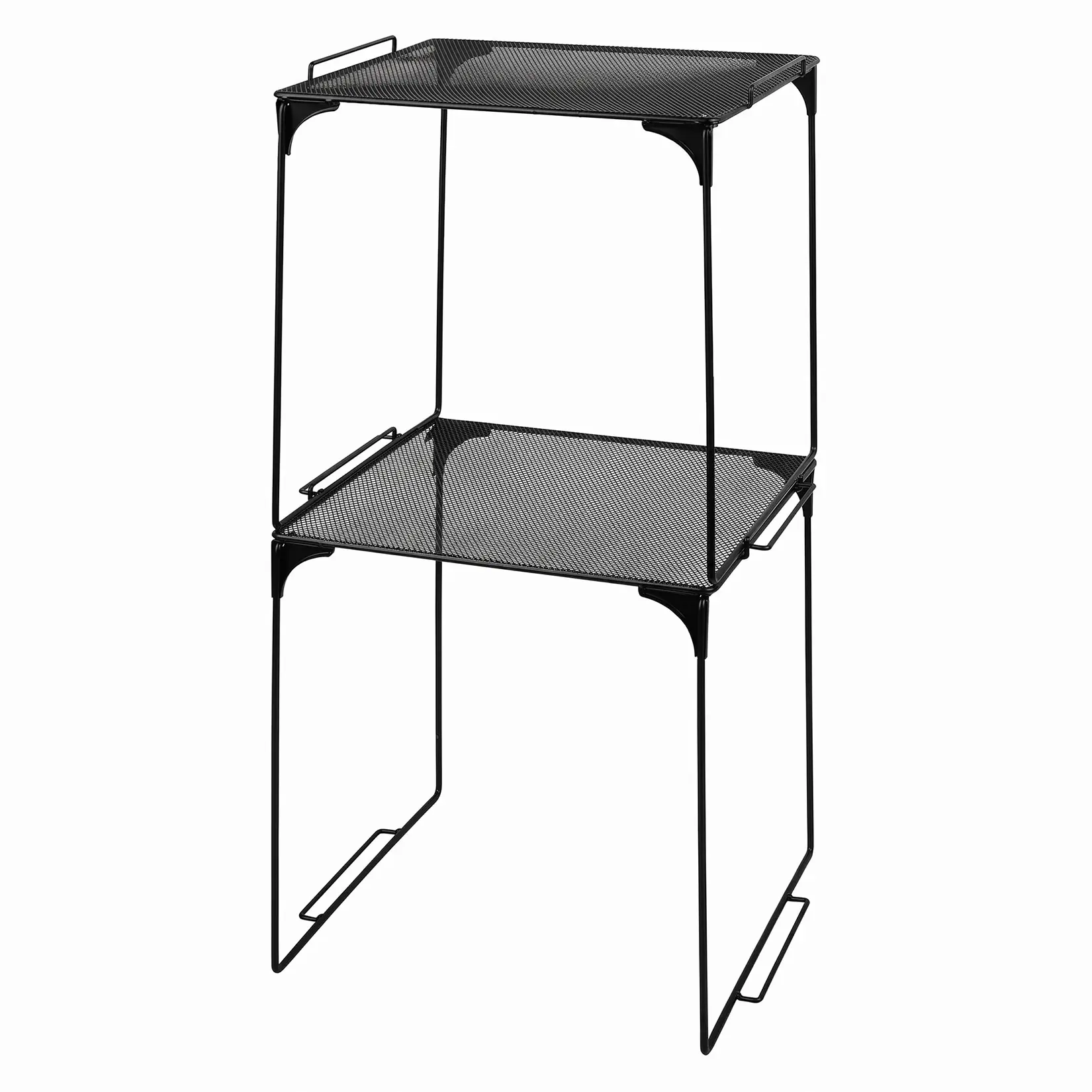 2-Pack Foldable Metal Storage Shelf Organizer - Adjustable, Expandable 2-Level Stackable Rack for Cabinet, Kitchen Office Furniture Space-Saving Solutions, Black, Two Levels