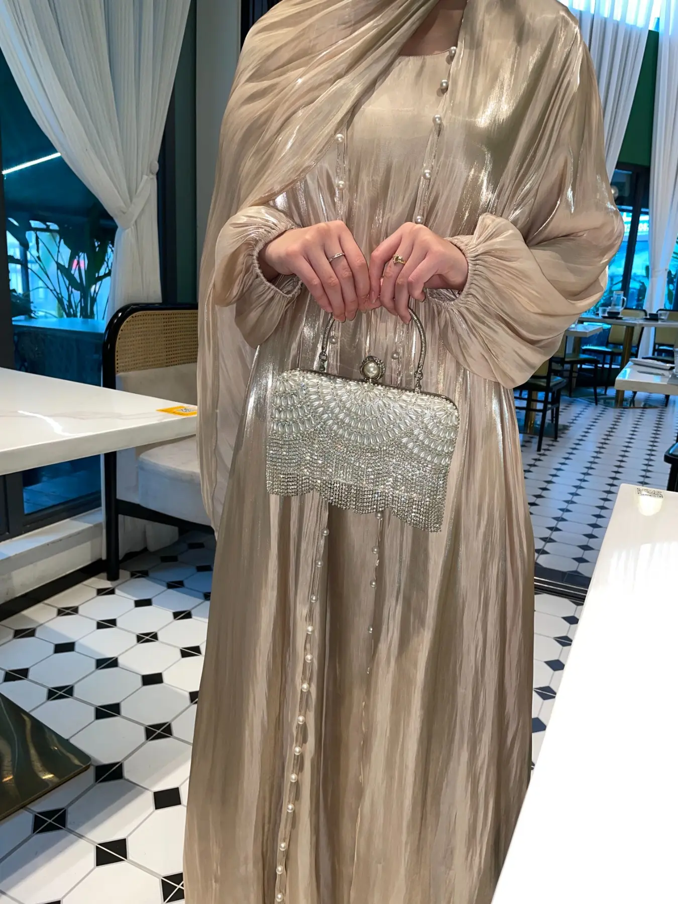 Women's Solid Belted Abaya & Tank Dress Set, Elegant Bishop Sleeve Outerwear & Long Dress, Ladies' Islamic Clothing for All Seasons, Muslim Clothing, Modest Abaya Set, Modesty Abaya, Solid Color Abaya