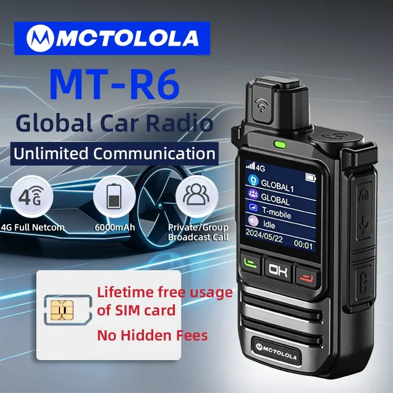 MT-R6 public network 4G intercom equipped with lifetime free SIM card, unlimited distance stable intercom suitable for daily scheduling communication of freight fleets and self driving trips