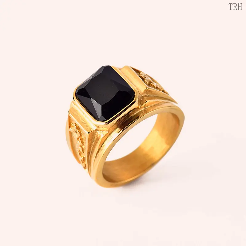 Stainless Steel Dragon Pattern Ring, Four‑Tone Inlaid Gemstone Titanium Steel Band, Stylish Statement Finger Jewelry for Daily Street Casual Outfits