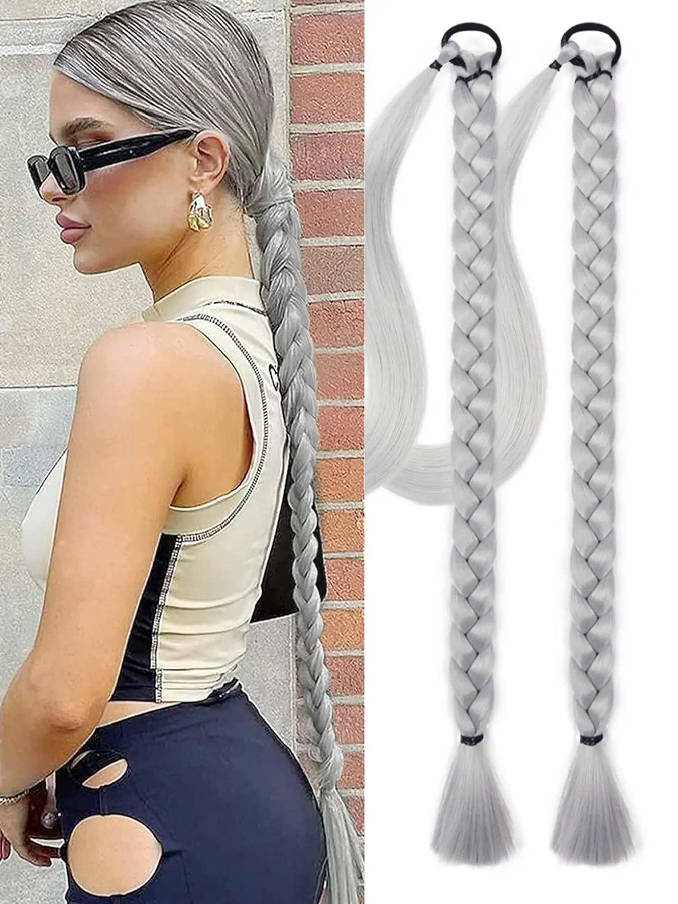 2 Pcs Long Braided Ponytail Extension, Natural Soft Synthetic Ponytail Hairpieces, 26inch 30inch 34 Inch, Daily Wear for Women