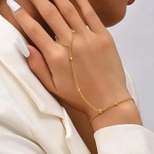 Dainty 18K Gold Plated Hand Chain | Minimalist Finger Ring Bracelet - Tarnish Free for Daily Wear & Gifts for Her, Non Tarnish Jewelry summervibes,summerwins