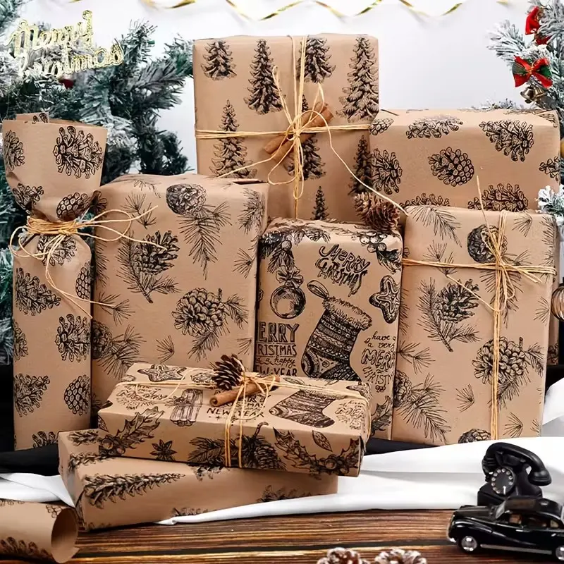 Christmas Wrapping Paper Roll, 4 Styles, Durable, 16.93x118.11 Inches, Tear-Resistant, Ultimate Gift Packaging, Gift Basket Wrap