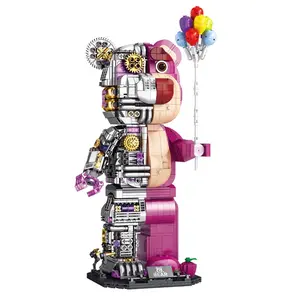 1729 PCS Semi-Mechanical Bear Building Blocks, Tech Assembly Model, Gear Interaction Details, Large Challenge Toy, Birthday Gift for Kids
