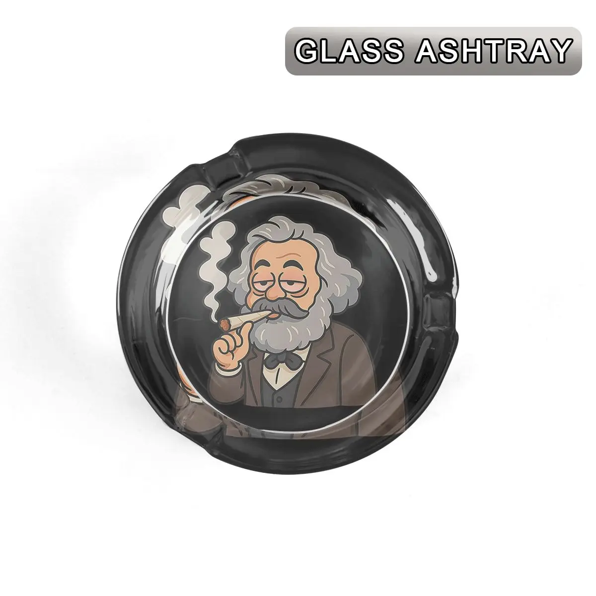 1Pc Round glass ashtrays with a non-slip bottom and cartoon designs are ideal for homes, offices, and bars
