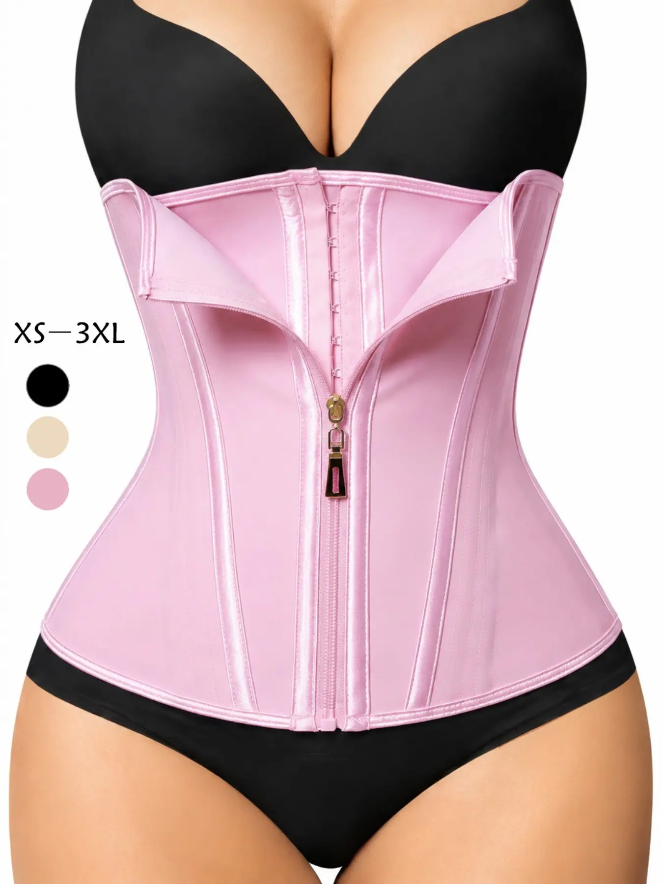 Women's Zipper Double Layer Waist Cincher Shapewear, Steel Bone Back Support, Adjustable Compression Belt, Postpartum & Workout Wear
