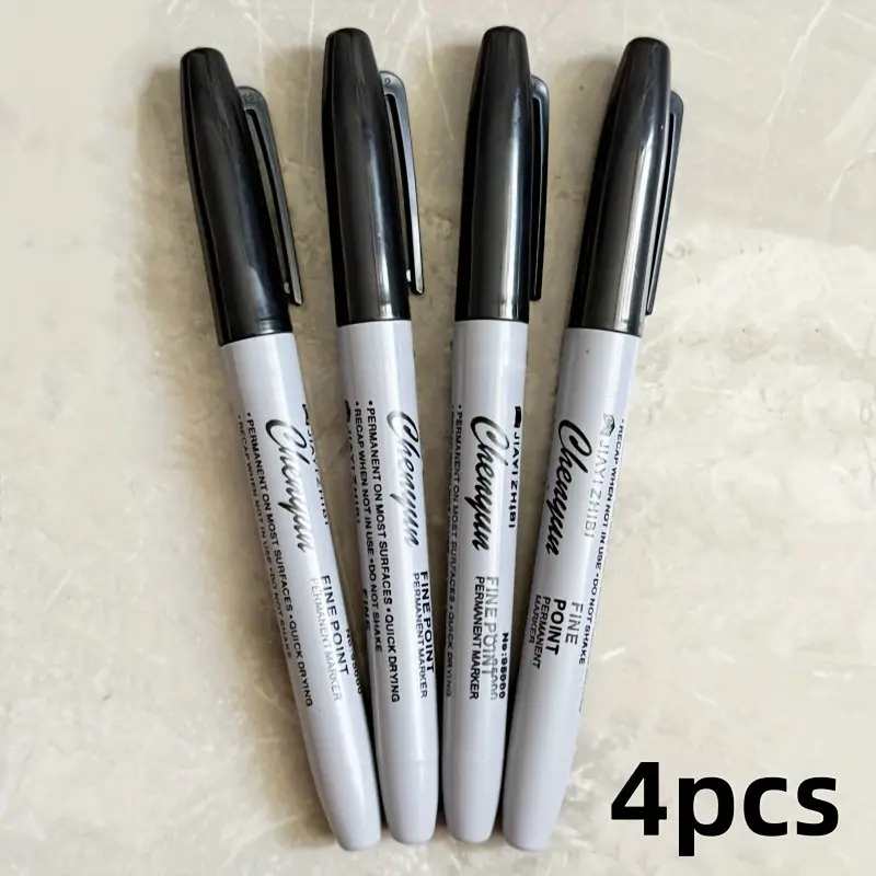 4 Pack Fine Tip Permanent Markers, Waterproof Fast Drying Ink, Smooth No Feathering, Multipurpose Pens for Art, Labeling, Office