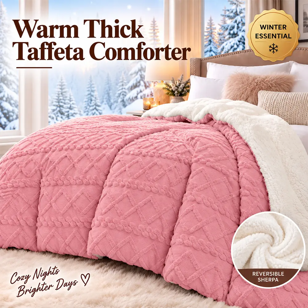 OS OMYSTYLE 1Pc Thick Taffeta Woven Weave Comforter - Double-Sided Ultra-Soft Fluffy Cozy Warmth, Skin-Friendly All-Season Warm Retention, Machine Washable, Bedroom Use Home Dorms Winter Essential, Holiday Gift