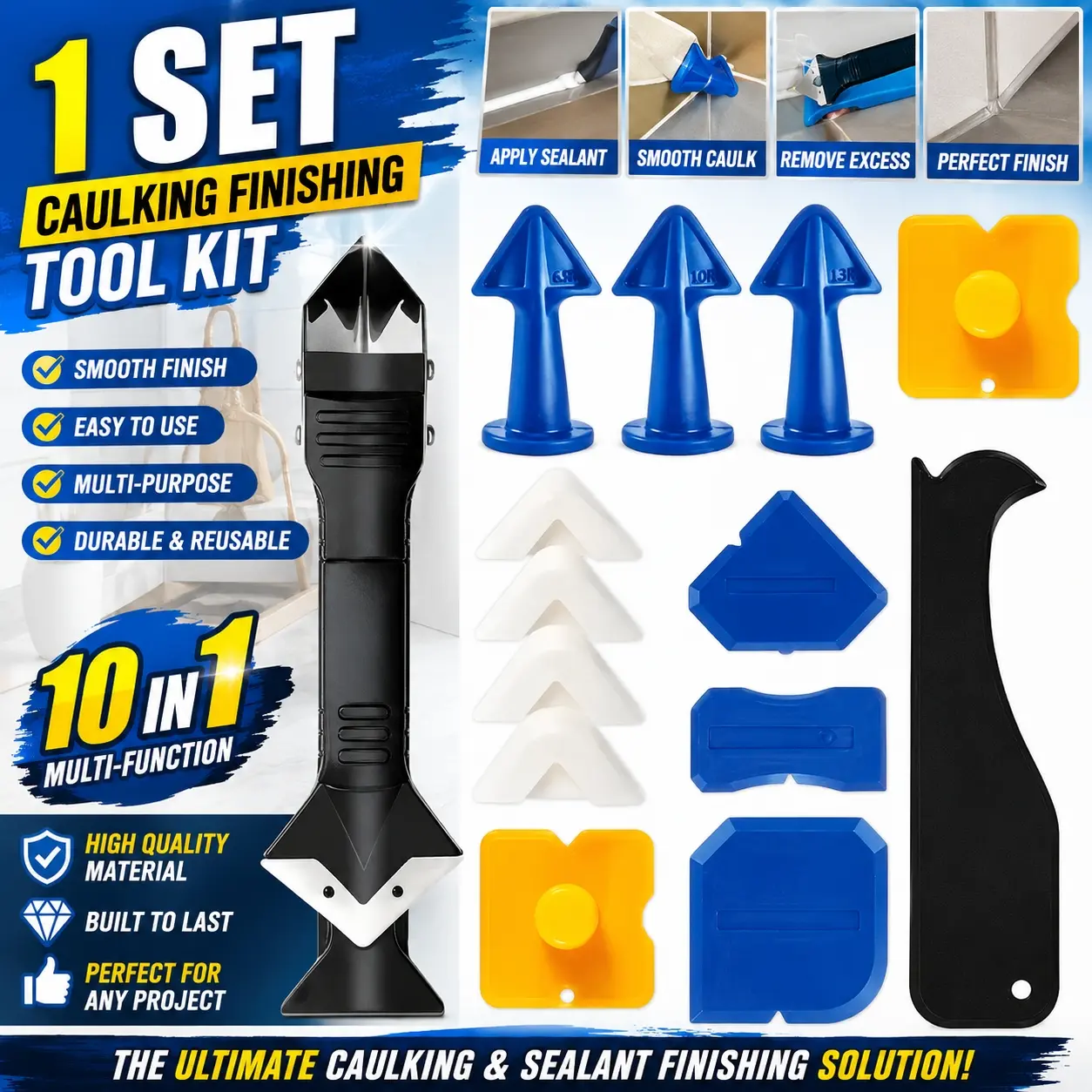 Caulking tool set with metal silicone head Hand sealant applicator Scraper burr trimming clear silicone scraper Multi-functional gluing and sewing smearing tool