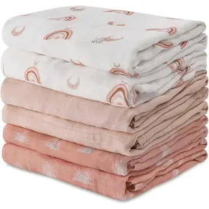 18ACTIVEKITGLLQUEN BABY Receiving Blanket Boy Cotton Muslin Swaddle Blankets Girl Newborn Squares Breathable & Soft Thin Baby Blankets Cloths Double Absorbent Infant Swaddling Wrap - 6 Pack (Sun)