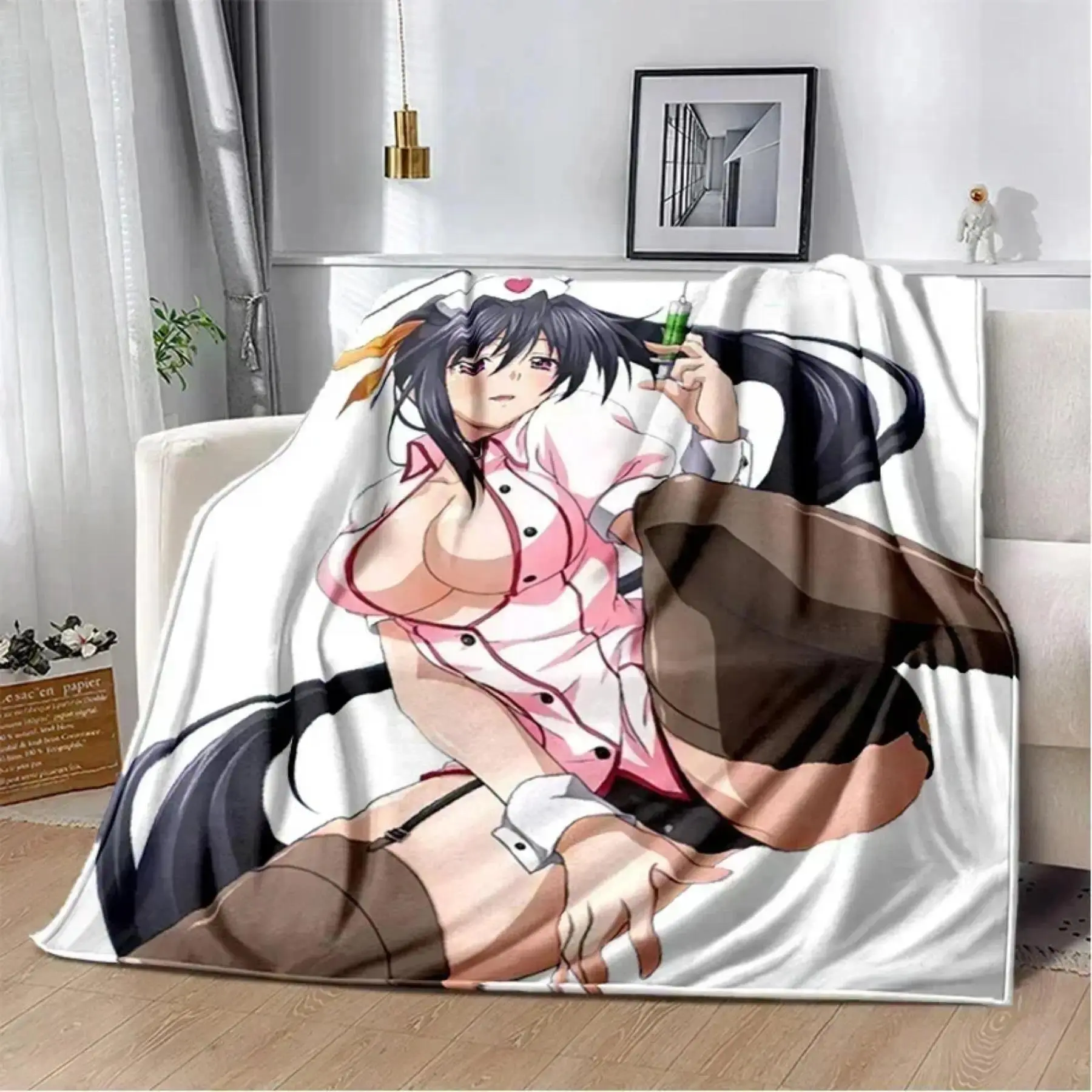 Cooling Polyester Flannel Blanket, High School DxD Anime Vivid Prints Soft Plush Throw - Indoor/Outdoor Homegoods for Living Room, Gift for Anime Fans Teens & Adults