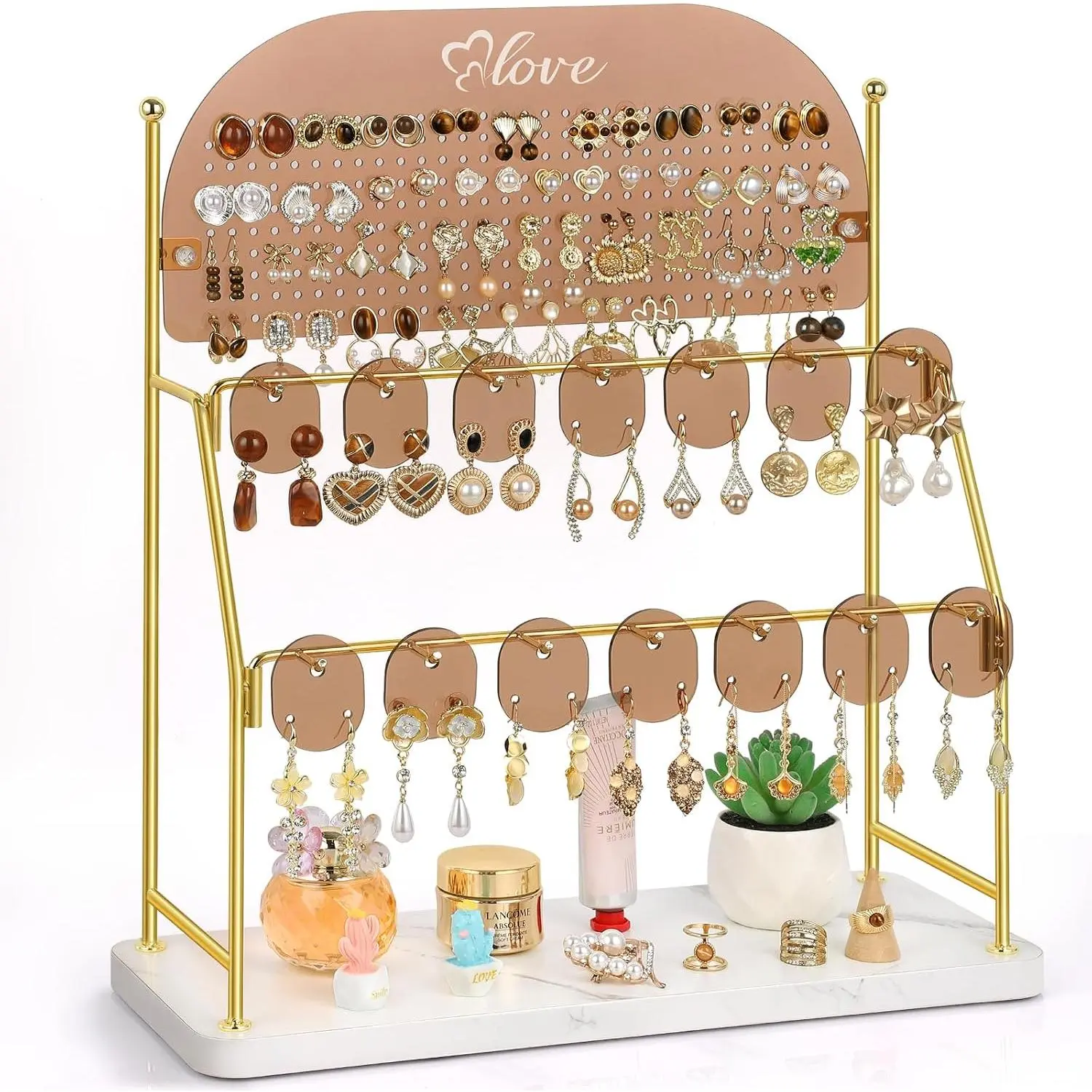 Earring Organizer Stand with 14 Hooks -  | Cute Earring Holder for Girls & Teens,  Display with 300 Holes & 14 Hooks,  Desk Decor