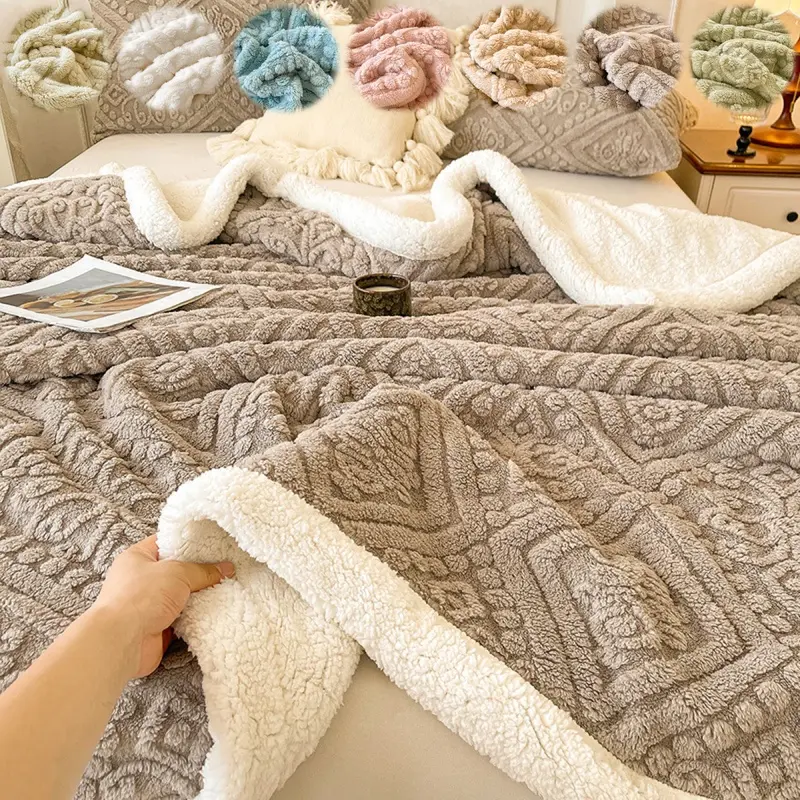 Sherpa Fleece Throw Blanket, Ultra Soft Fluffy Plush Blanket with Raised Floral Texture and Cozy White Sherpa Reverse, Thick Warm Reversible Blanket for Couch, Sofa, Bed, Bedroom, Living Room, Office and Dorm, Winter Home Decor and Gift Idea