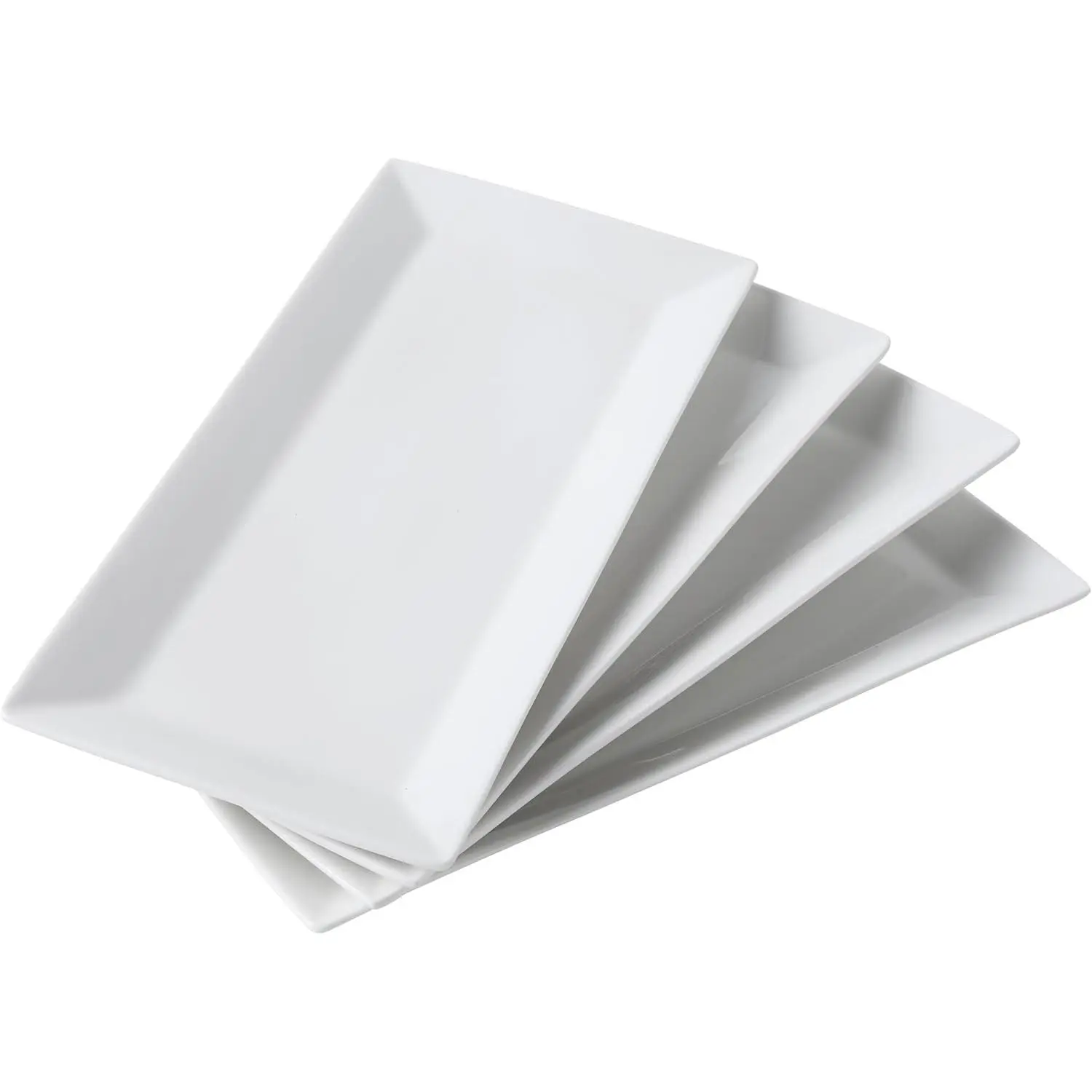 12" Serving Platters Set of 4, White Rectangular Plates, Ceramic Serving Tray, Stackable Large Party Plates for Appetizer, Dessert, Steak, Sushi, Housewarming Gift, Oven Dishwasher Safe