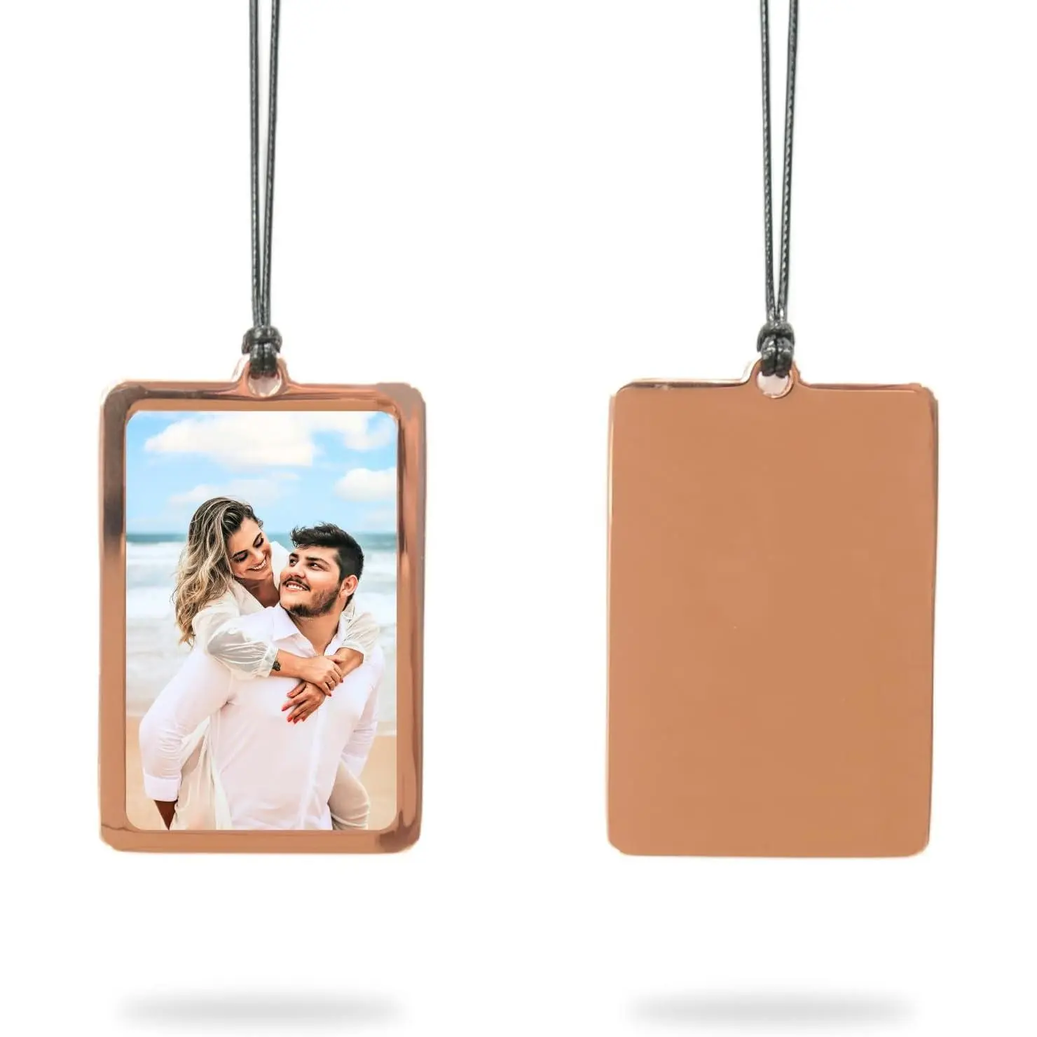 Rear View Mirror  Photo Frame | Durable Zinc Alloy,  Glass | Adjustable Cord | Easy Photo Interchange |  Decor & Personalized Gifts (Rose )