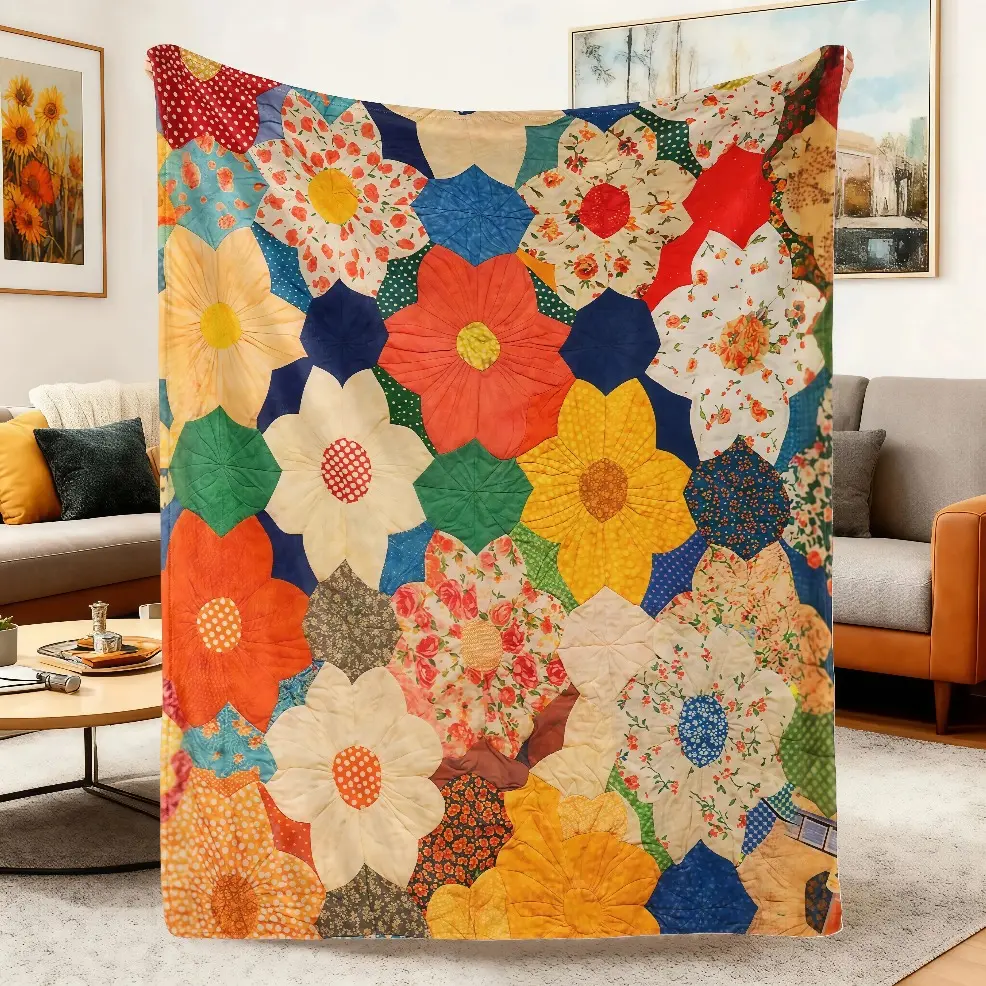 Soft Comfort Funny Floral Patchwork Flannel Throw Blanket, Baby Blankets and Adult Blankets, Premium High Quality Lightweight All Season Cozy Cover, Multi-Purpose Blanket For Home, Office, Camping & Summer Travel, Viral Cottagecore Floral Home Decor Blank